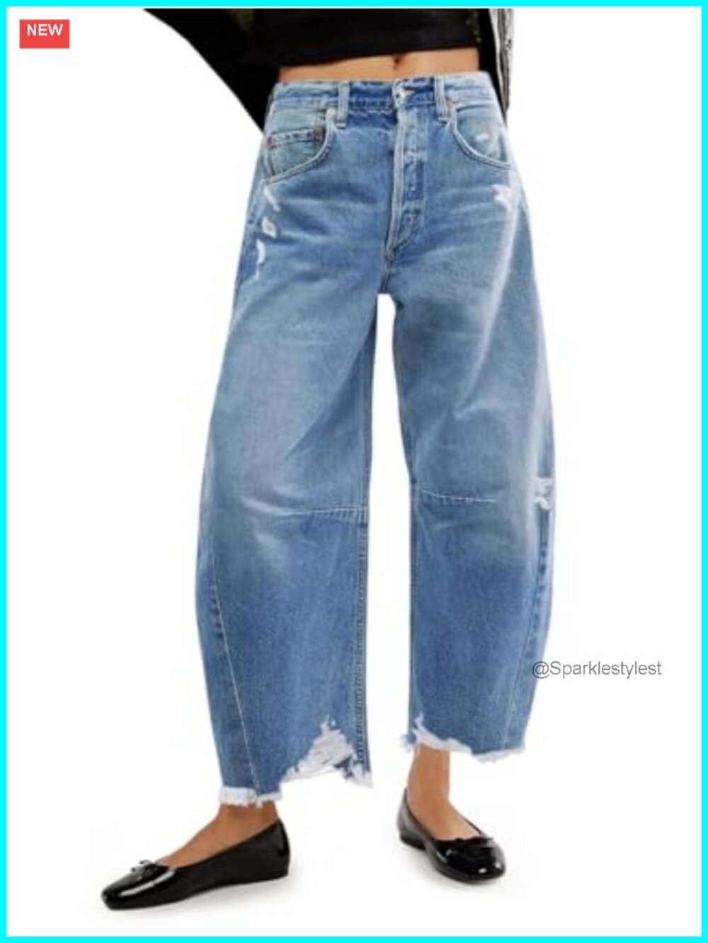 Womens Baggy Barrel Jeans Cropped Boyfriend Wide Leg Raw Hem Denim Pants